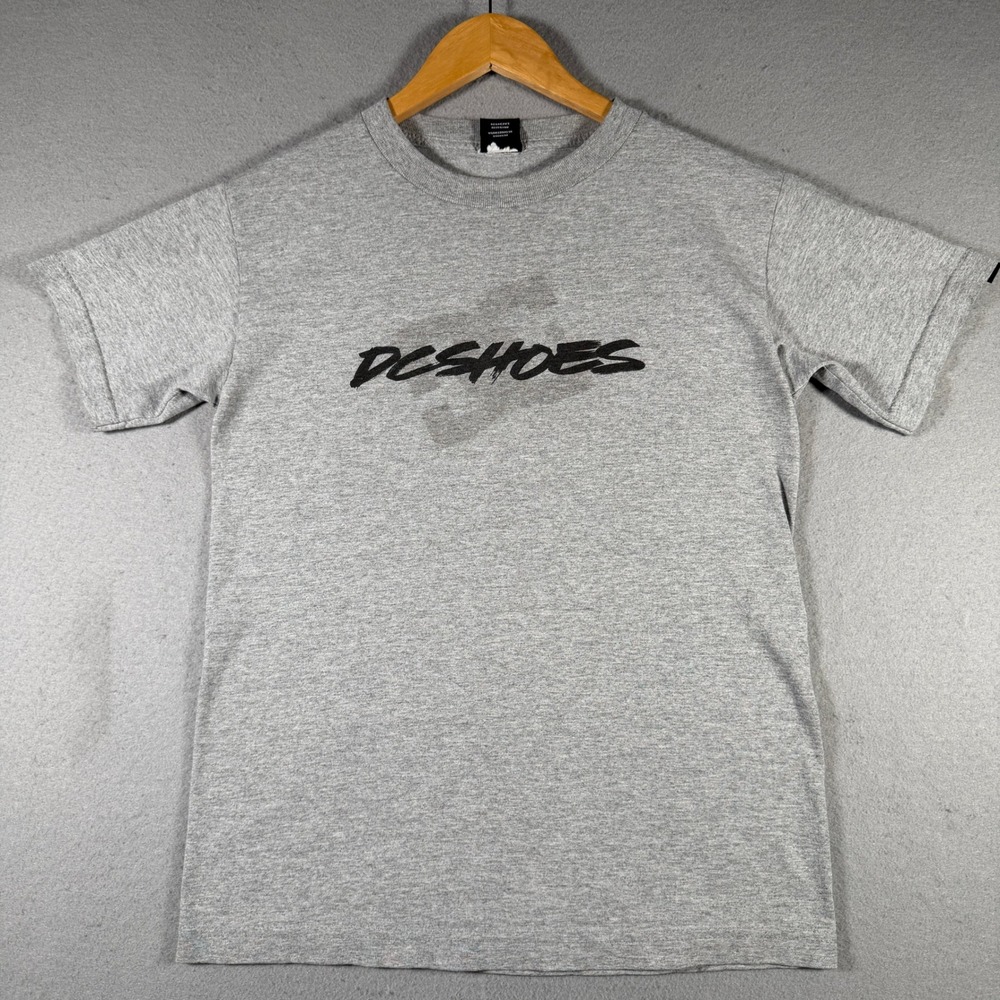 Vintage DC Shoes Kids Heather Gray Script Logo Short Sleeve Skate T-Shirt Size L